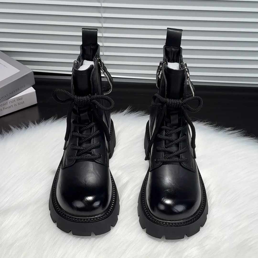 秋冬爆款厚底马丁靴英伦风2025新款短筒靴子增高显瘦复古百搭皮靴