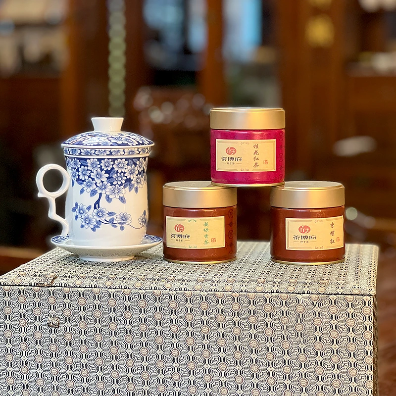 茶博府茶业原味种子茶【桂花红+香螺红➕婺绿香绿茶➕瓷器杯】