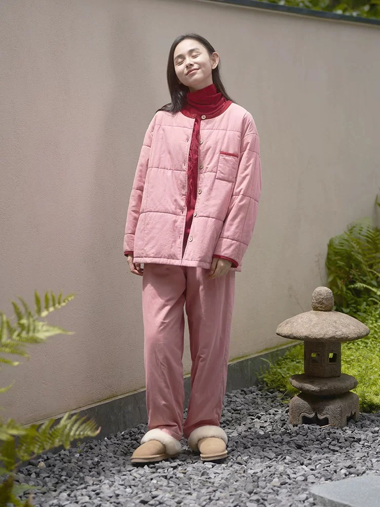 朵朵可可睡衣女爆款新款冬季加厚纯棉夹棉两面穿保暖家居服套装