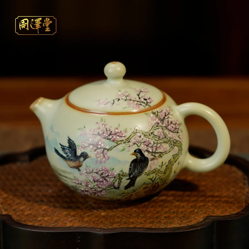 周泽堂汝窑茶壶俏西施手绘景德镇瓷器复古西施壶家用陶瓷纯手工
