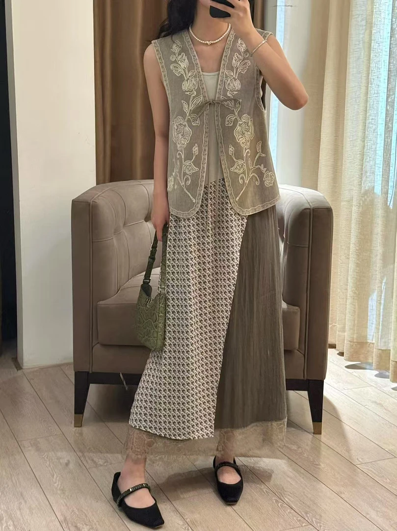 拍下改价Journal Record25春夏设计师品牌复古刺绣系带无袖马甲女