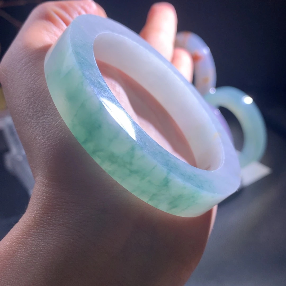 定制翡翠未镶嵌手镯果冻蓝花58-60