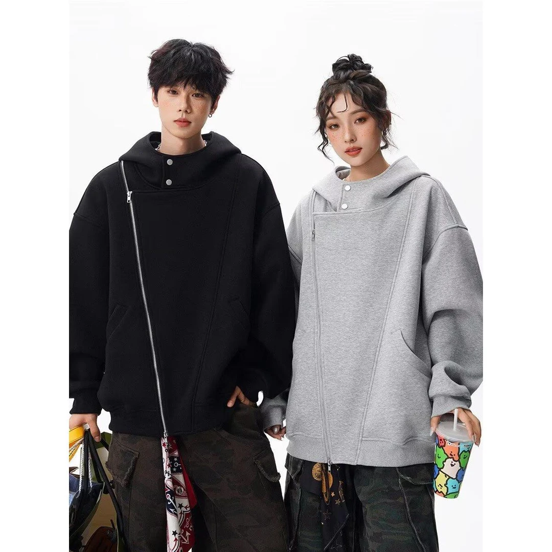 韩版初春外套外套男女春秋季2025新款美式高级感灰色翻领连帽外套