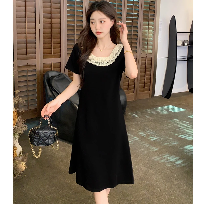 2025夏季新款花边气质收腰显瘦拼接时尚连衣裙#834