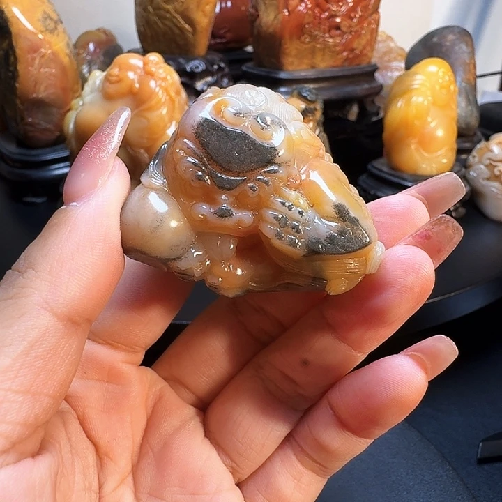 老挝石乌鸦皮手把件