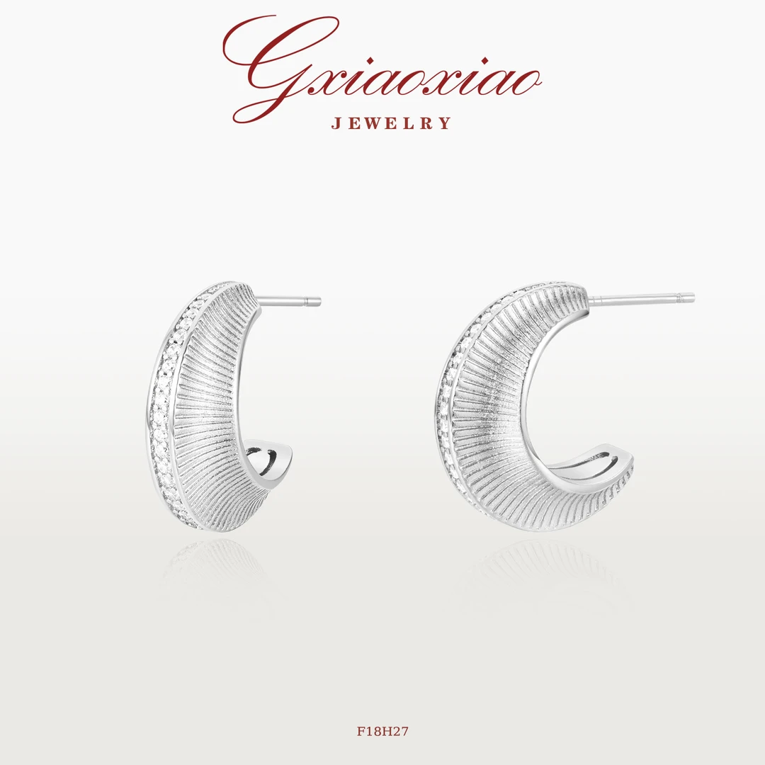 G XIAOXIAO 镀K金 轻奢气质时尚百搭冷淡风拉丝C形耳环 F18H27