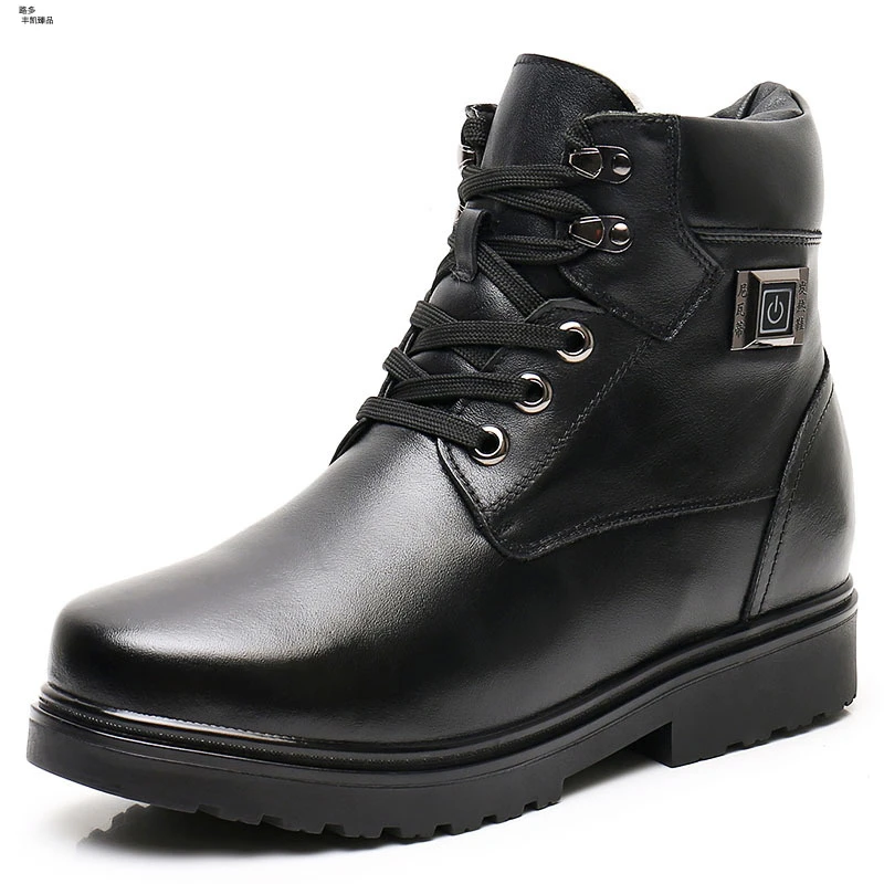 冬季加热鞋男户外充电发热鞋电暖皮鞋加绒电热鞋