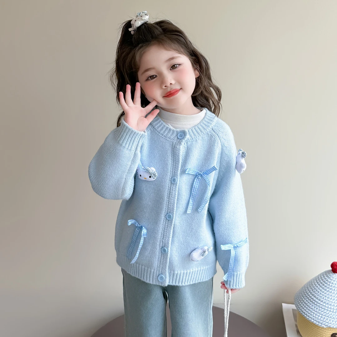女童毛衣开衫春秋款2025新款儿童洋气时髦上衣秋装女宝宝卡通外套