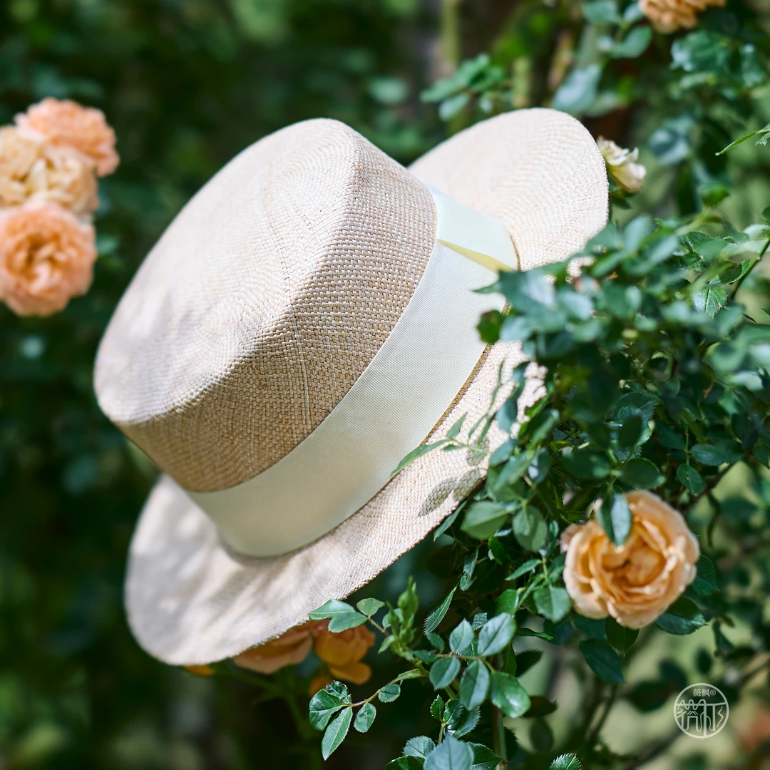 法式天然宝草纯手工平顶草帽超轻高端轻奢礼帽夏季防晒遮阳高端帽