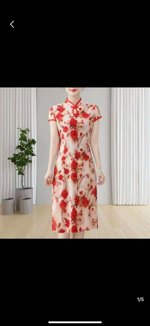 短袖旗袍夏季日常复古花色中国风显瘦中长款印花修身气质旗袍裙