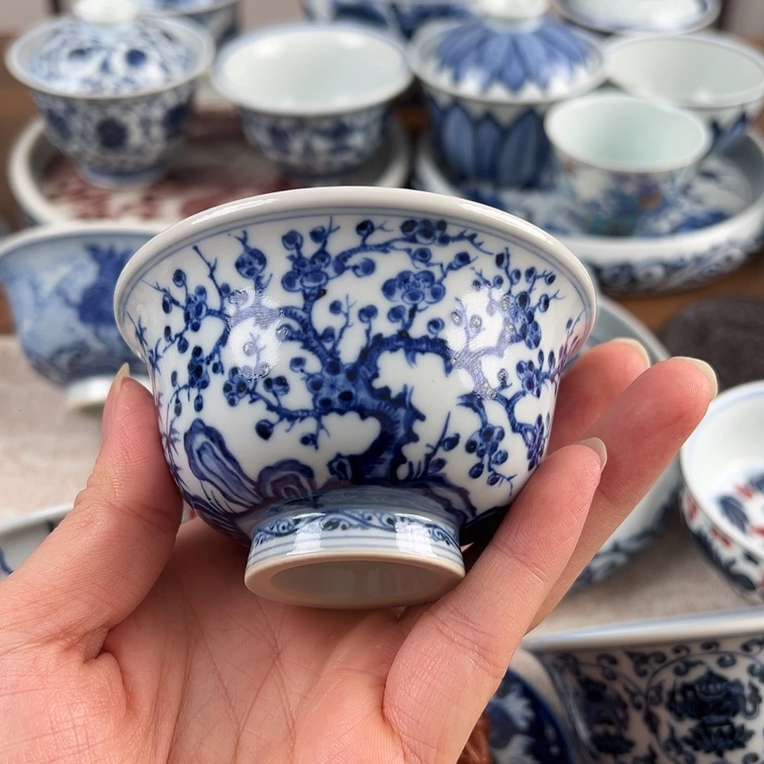 青花细工松竹梅手工手绘