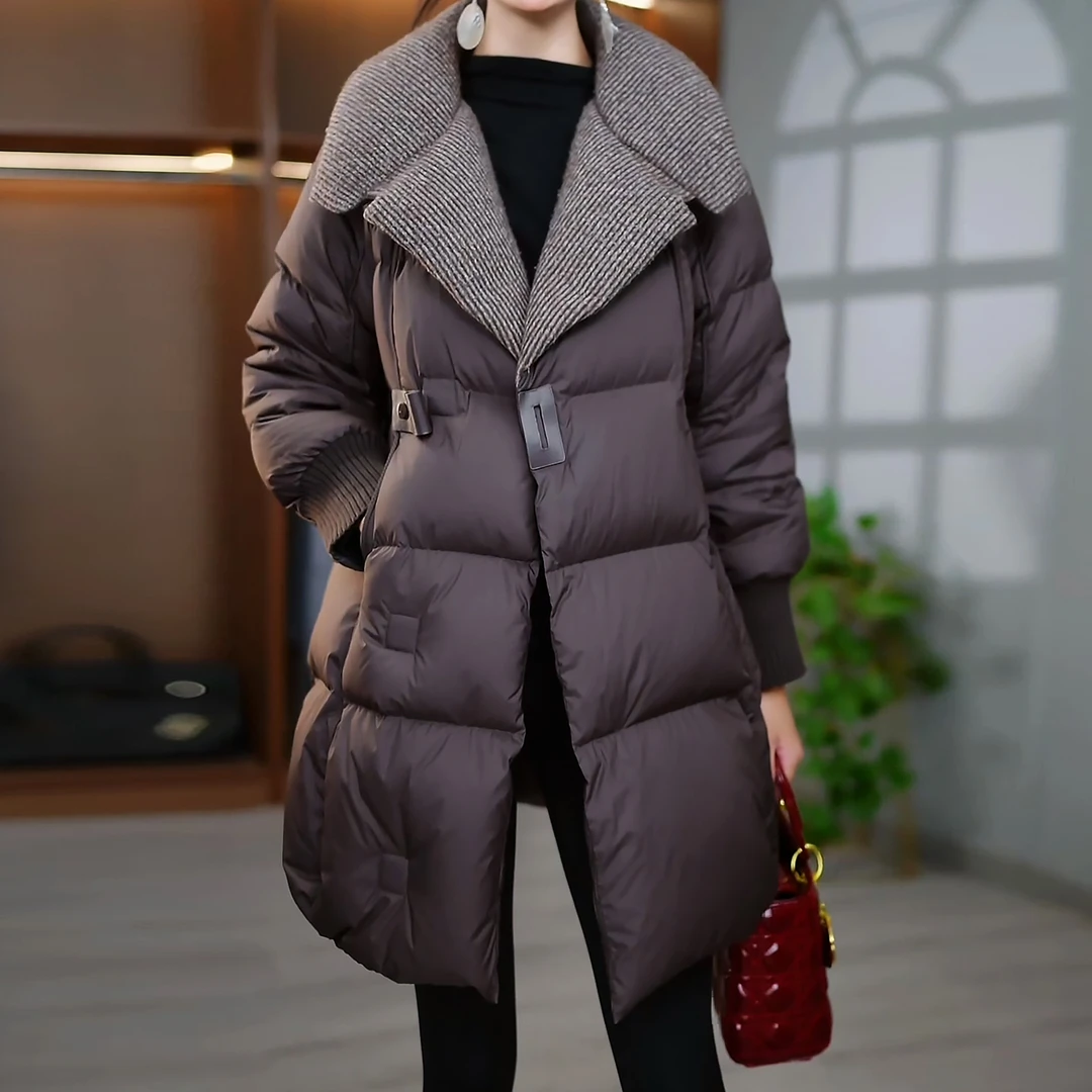 时尚白鸭绒羽绒服女2025新款女装中长款修身保暖女士鸭绒羽绒服冬