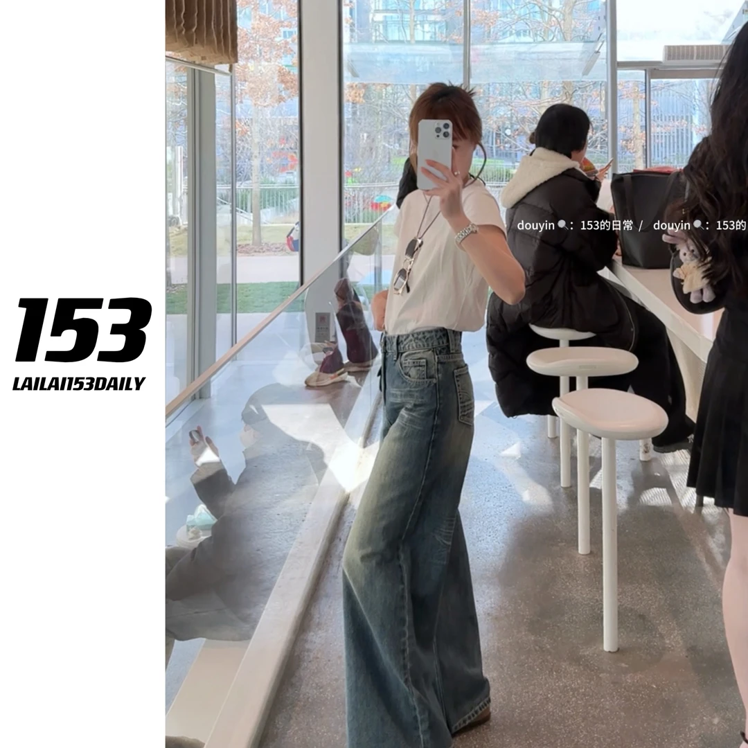 【153的日常】清新蓝重工牛仔裤春季新款小个子女生经典百搭25CK806
