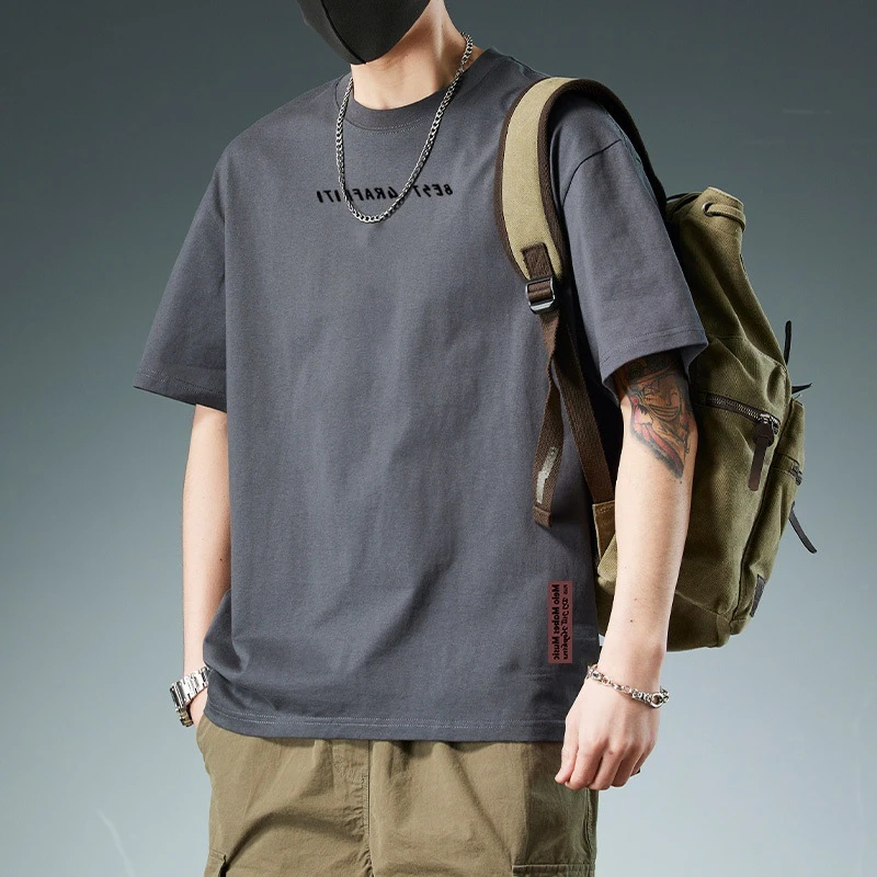 纯棉重磅男半袖t恤短袖ins潮牌纯棉纯色大码新款简约港风黑色体恤