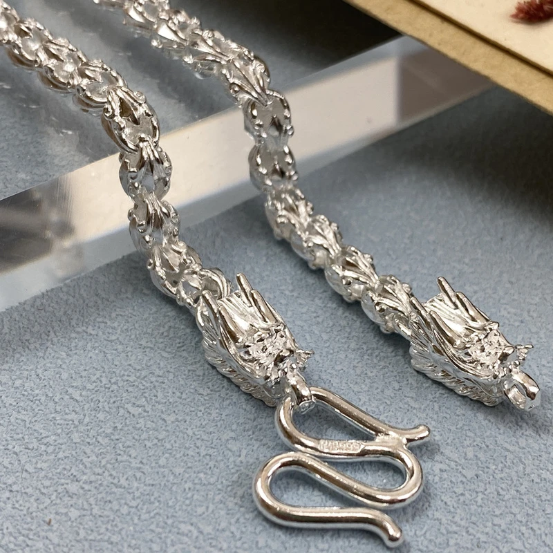 链子足银 新款999纯银项链男士龙头白银霸气链子潮男龙骨链高级感
