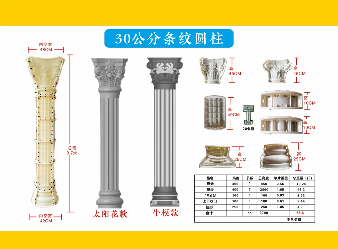 欧式罗马柱模具水泥装饰塑料模具塑料圆柱带槽圆形柱子光面装饰柱