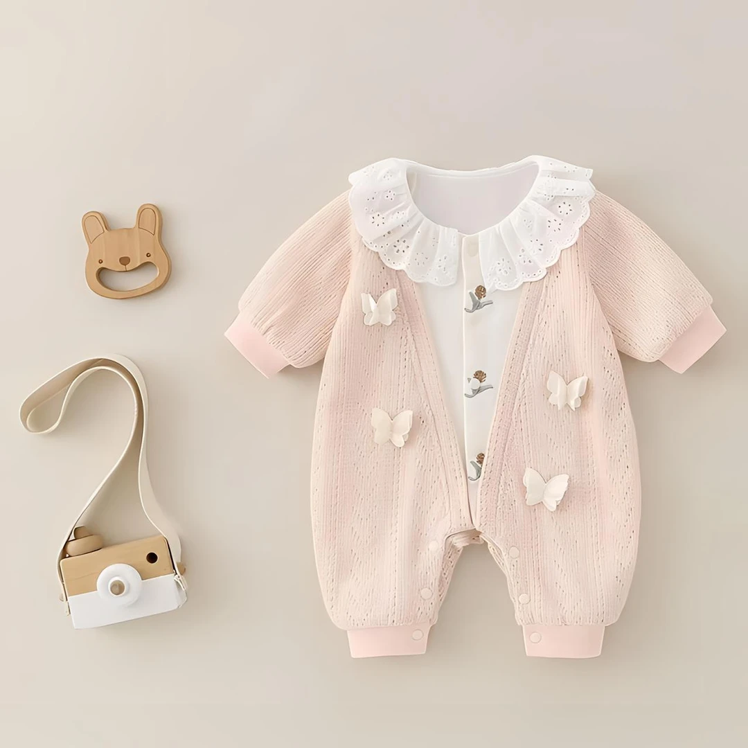 婴儿衣服秋季新生儿满月长袖女宝宝百天公主甜美爬服连体衣春秋朱