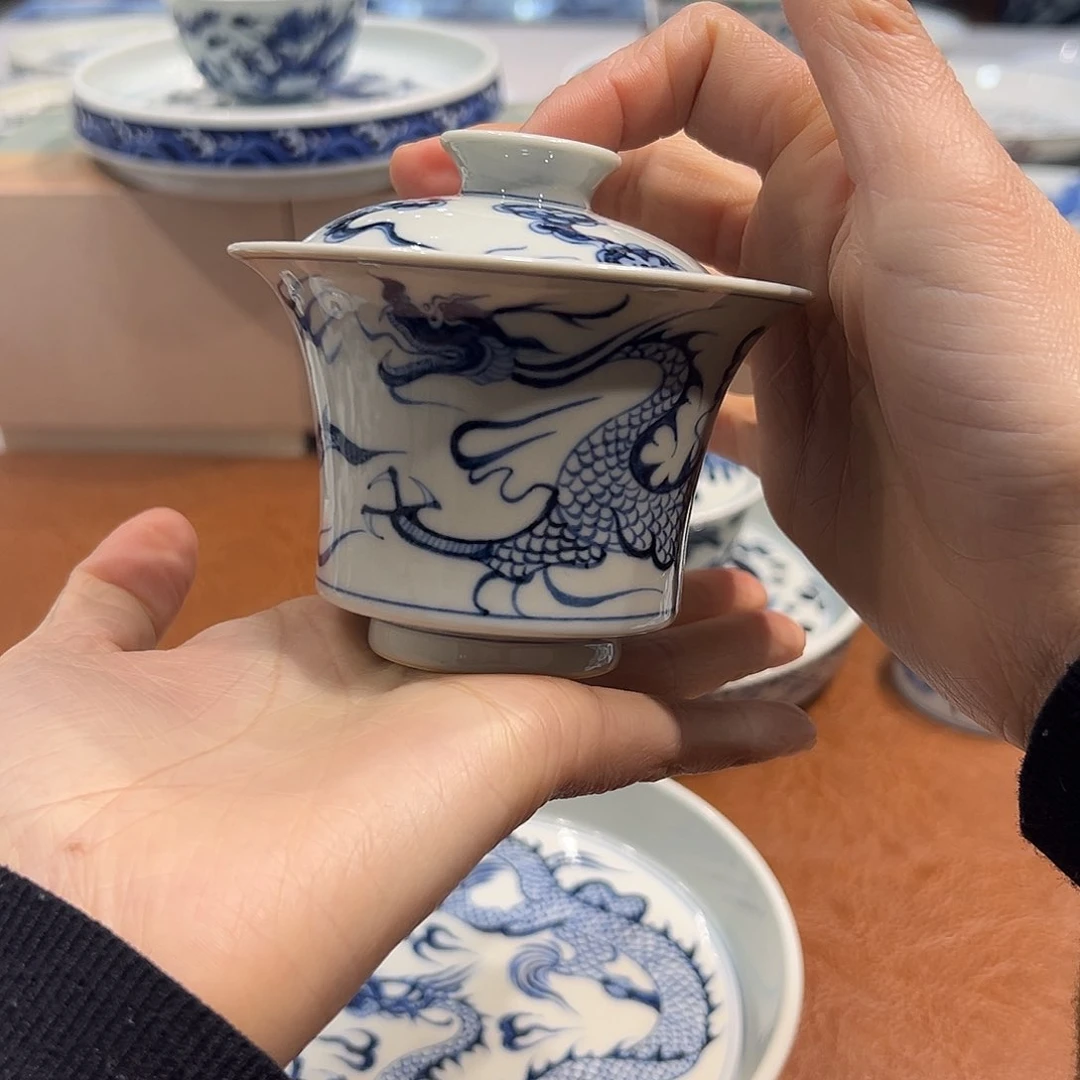 盖碗雨*潺马蹄龙纹盖碗➕运费5