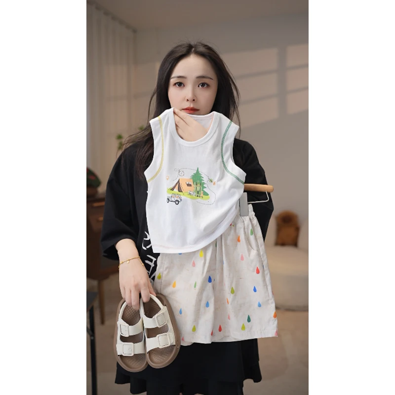 【米佑】2025年新款儿童夏季潮流穿搭夏款短裤背心套装WQ230