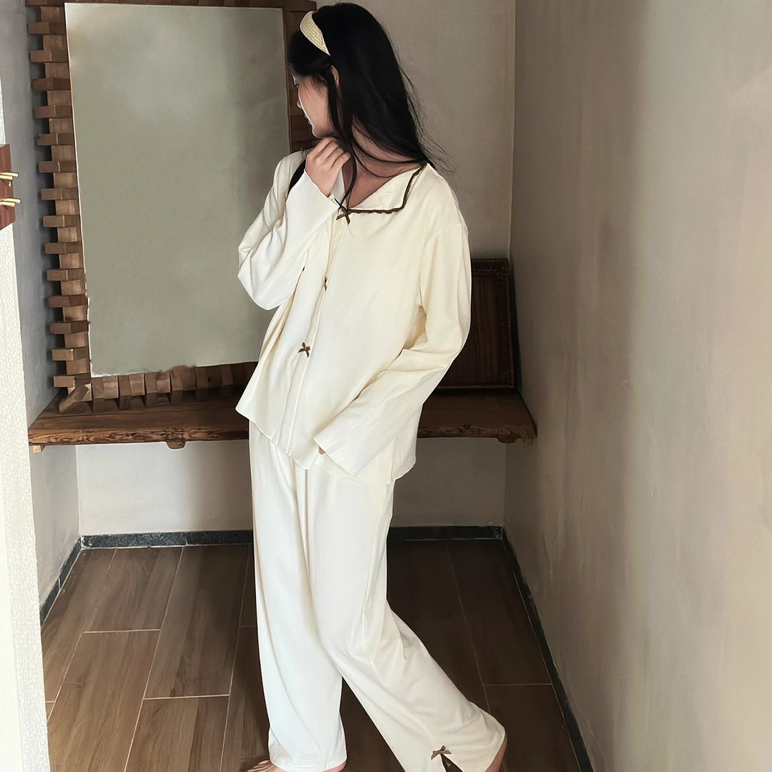 及好睡衣女秋冬季多利绒棉长袖一体带胸垫薄绒家居服冬款德绒套装