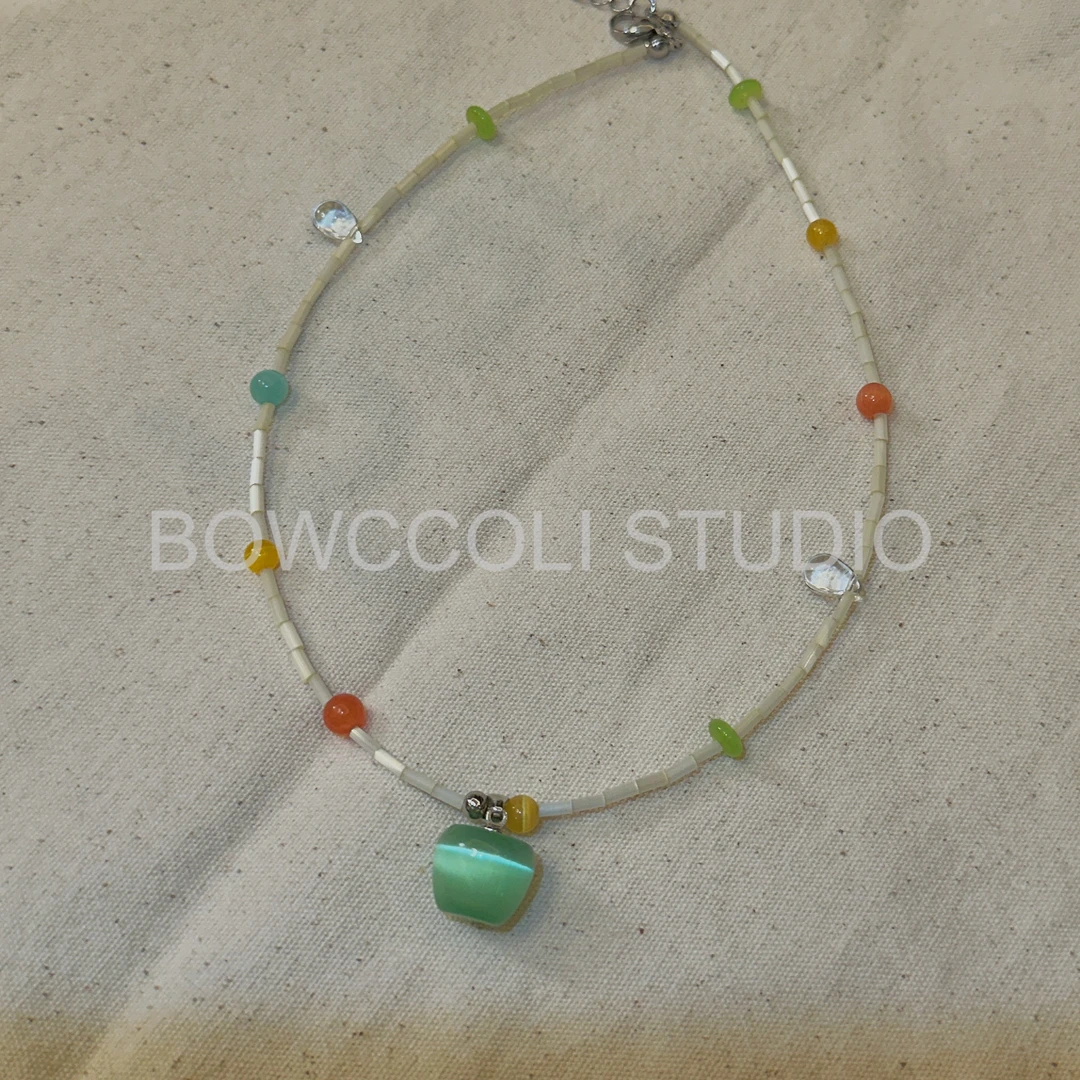 钛钢吊坠 【青苹果】小众春夏百搭可爱绿色串珠项链