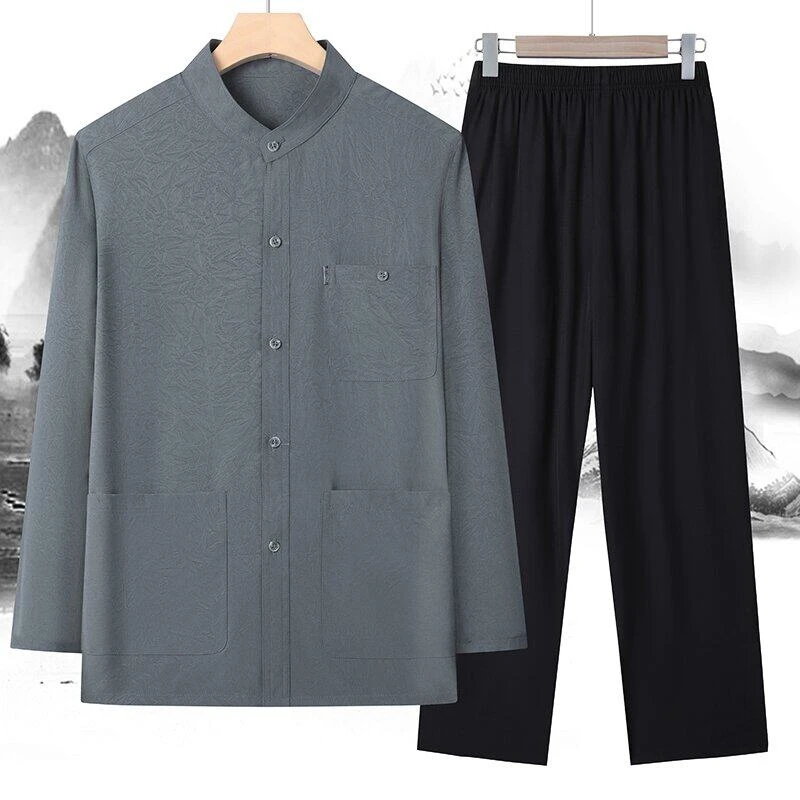 薄款长袖爸爸装唐装60岁中国风古装汉服中国风老年人爷爷一套