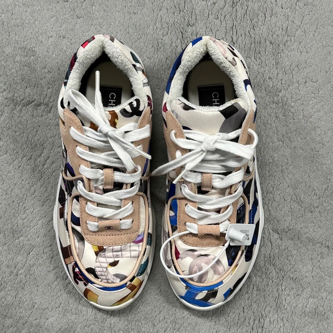 95新 Chanel/香奈儿 彩色印花皮革低帮鞋 36.5码 J00331