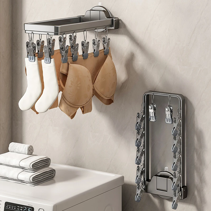 吸盘免打孔折叠袜子晾晒架阳台家用宿舍衣架婴儿晾衣架无痕多夹子