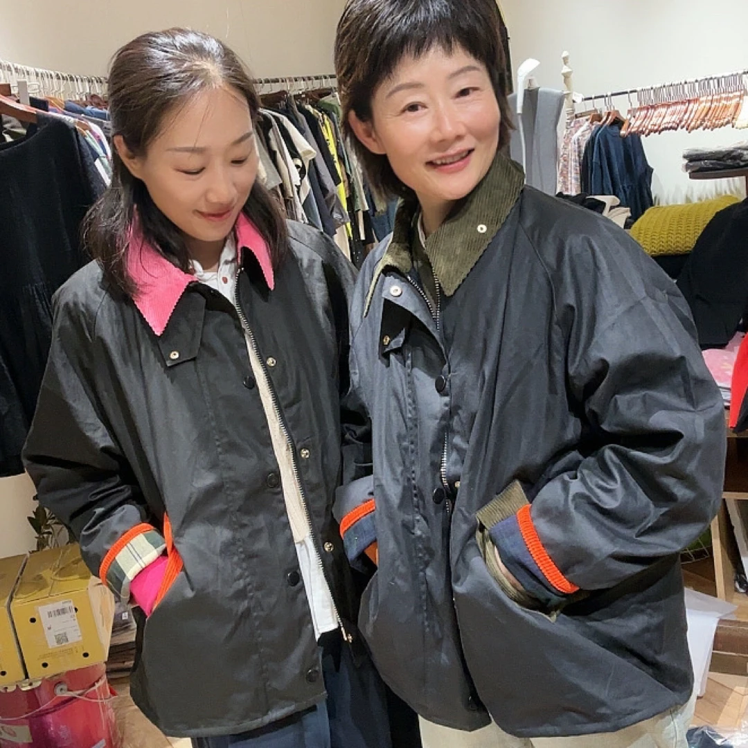 撞色灯芯绒领男女同款油蜡外套