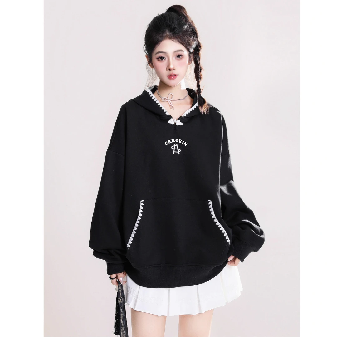 新款国潮新中式刺绣连帽卫衣女秋冬新款潮牌ins风宽松版长袖上衣