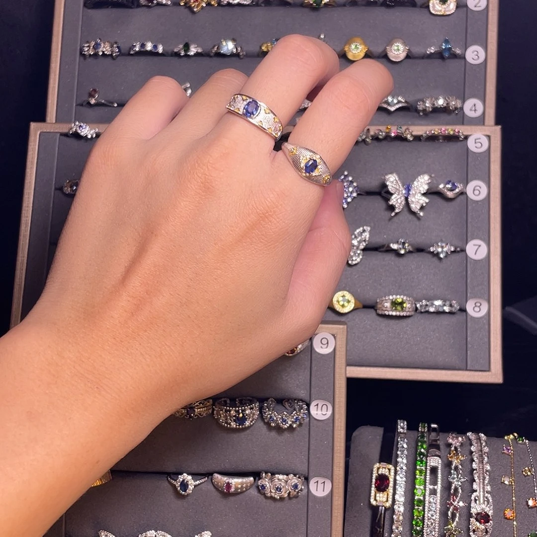 A***a戒指蓝宝石银S925镶嵌拍六份