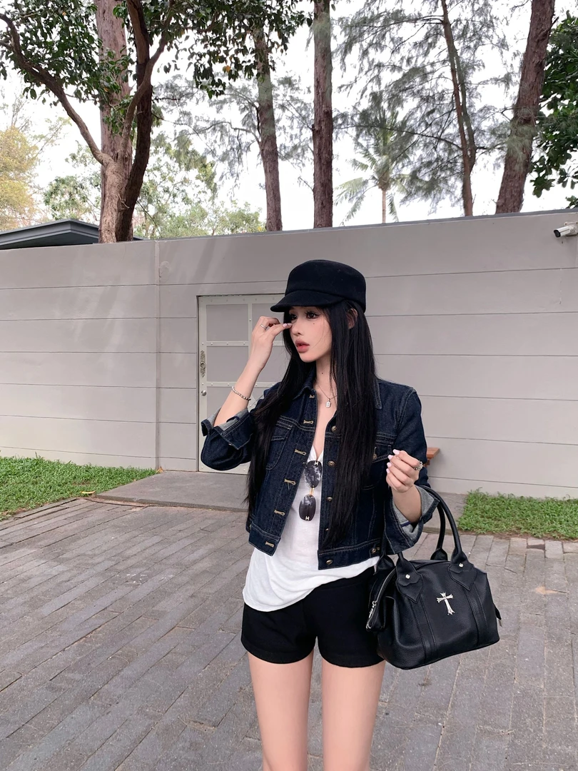 【618现货5折】牛仔休闲外套复古翻领修身显瘦短外套女90066