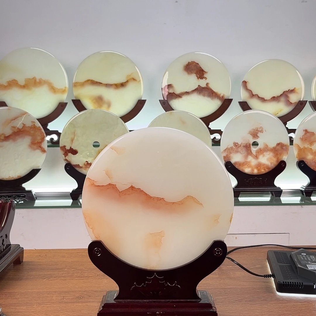 石材26cm天然玉石平安扣摆件