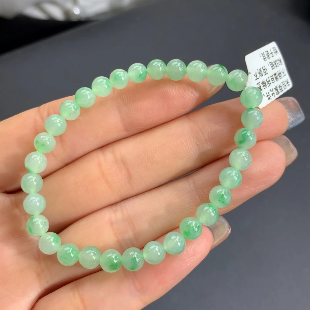 翡翠手链未镶嵌冰胶果绿飘金丝绿手链卡5.7m m