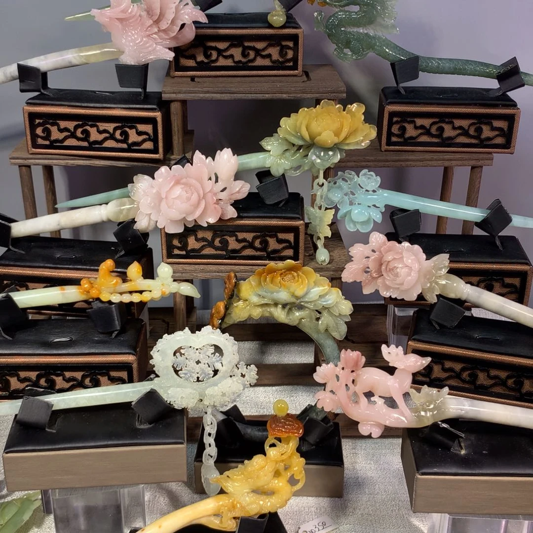 岫玉玉雕发簪未镶嵌桥*