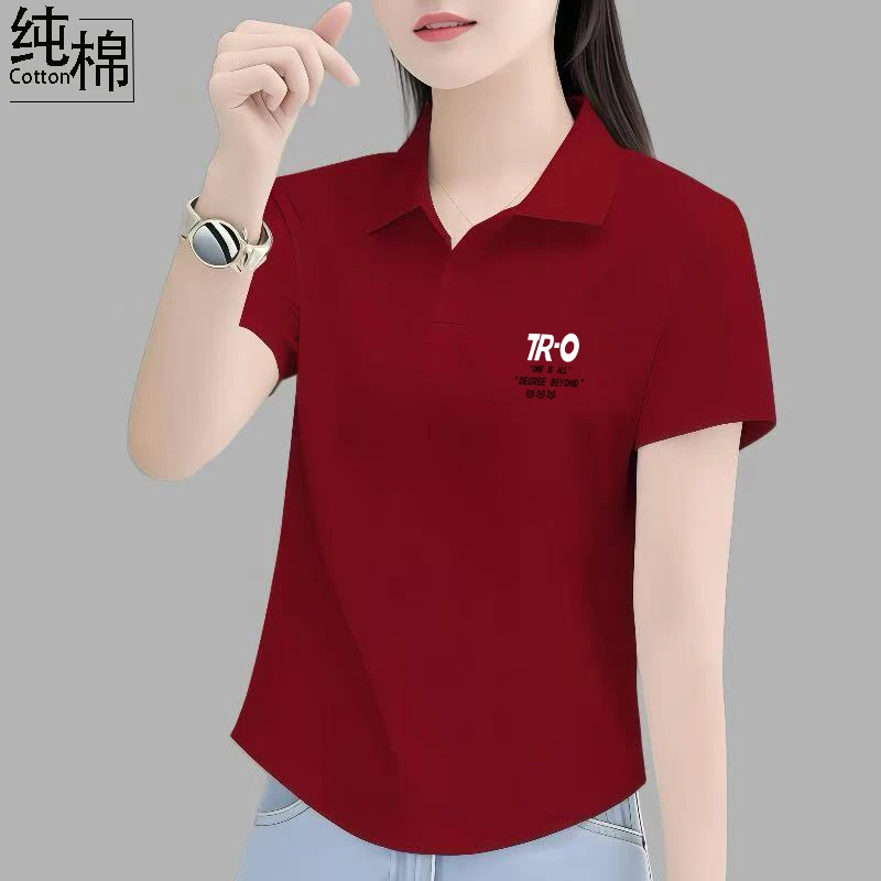 纯棉短袖t恤女士夏季2025新款时尚洋气质妈妈宽松polo衫显瘦上衣
