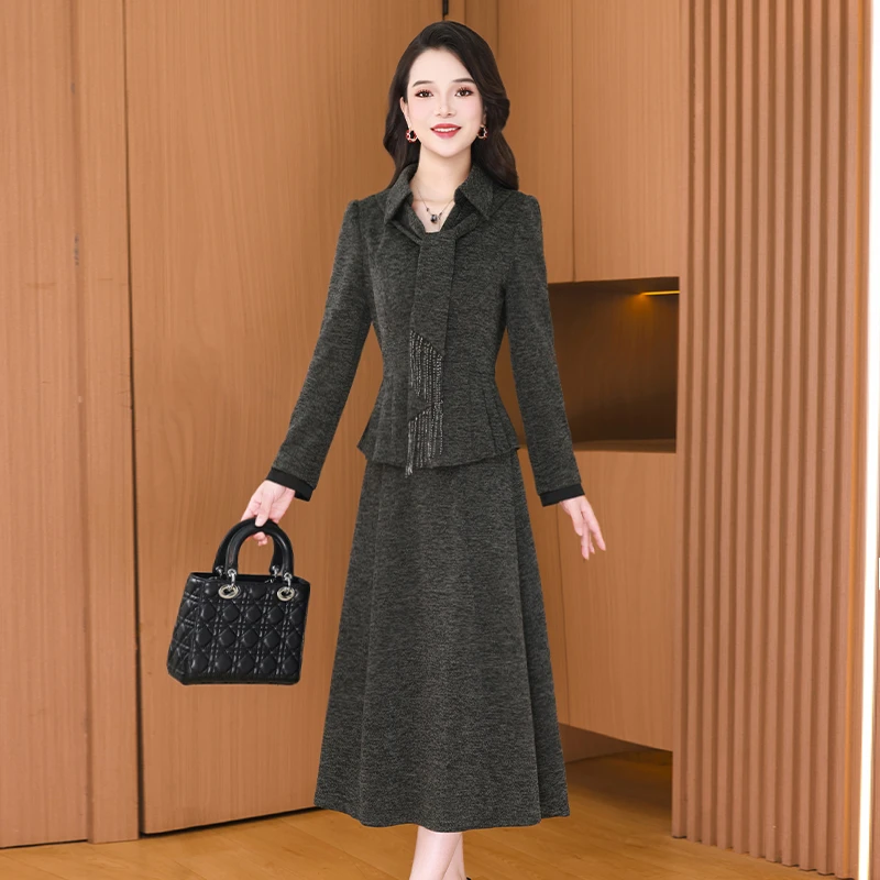 【两件套】27964梦晚秋季轻奢贵夫人气质时尚大气休闲修身显瘦套裙