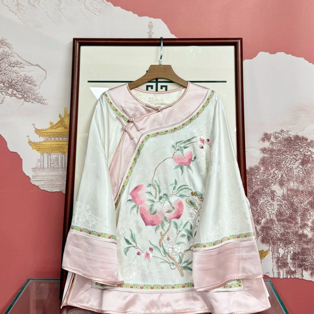 卿风6275新款国风重工刺绣醋酸小姐姐服桃子女式外套