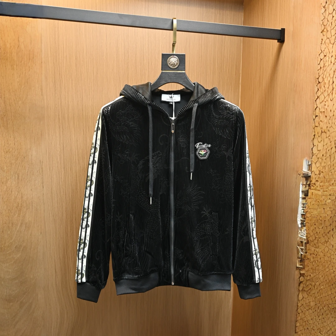 赫柏纪逸秋冬季修身青年连帽外套欧洲站潮牌拉链开衫卫衣夹克男