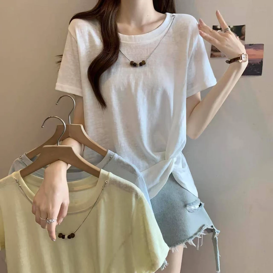 大码T恤常规款纯色圆领常规修身型宽松型短袖扎染夏季显瘦百搭