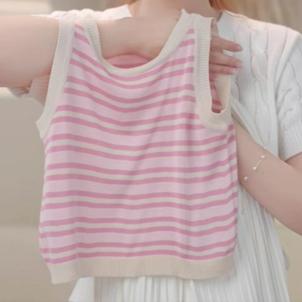 【现货】女童夏季新款粉色条纹背心0507