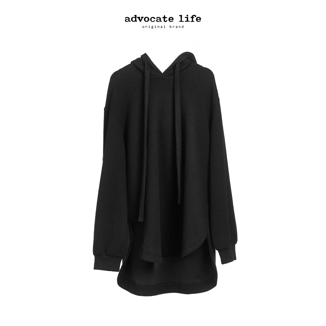 Advocatelife2025新品宽松黑色百搭休闲长款连帽卫衣女士JQ311325