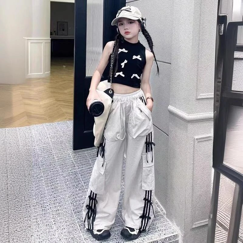 工装裤女童夏季套装2025新款儿童裤子女大童夏装儿童爵士舞服装潮