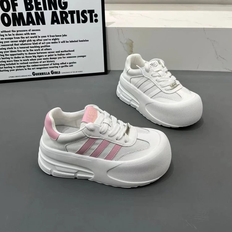 爆款网面娃娃头面包鞋女夏季新款厚底小白鞋系带松紧底休闲鞋