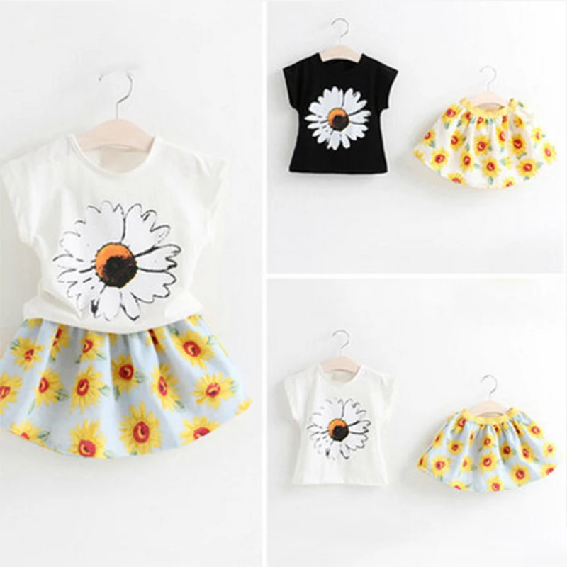 夏款太阳花女童套装儿童洋气薄款网红公主套装女宝印花可爱两件套