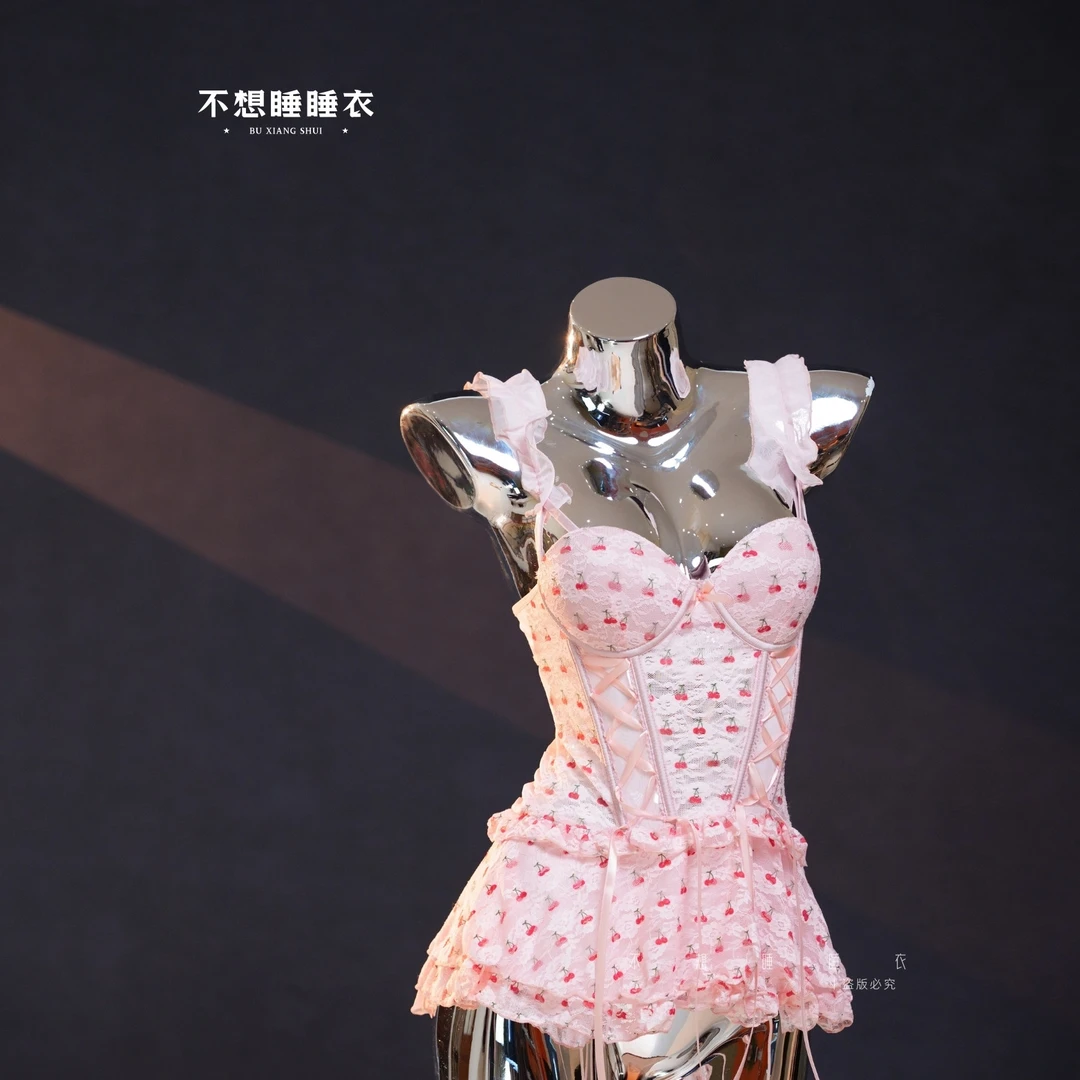 【樱桃回忆】气质显瘦蕾丝睡裙带胸垫固定杯无钢圈睡衣家居服