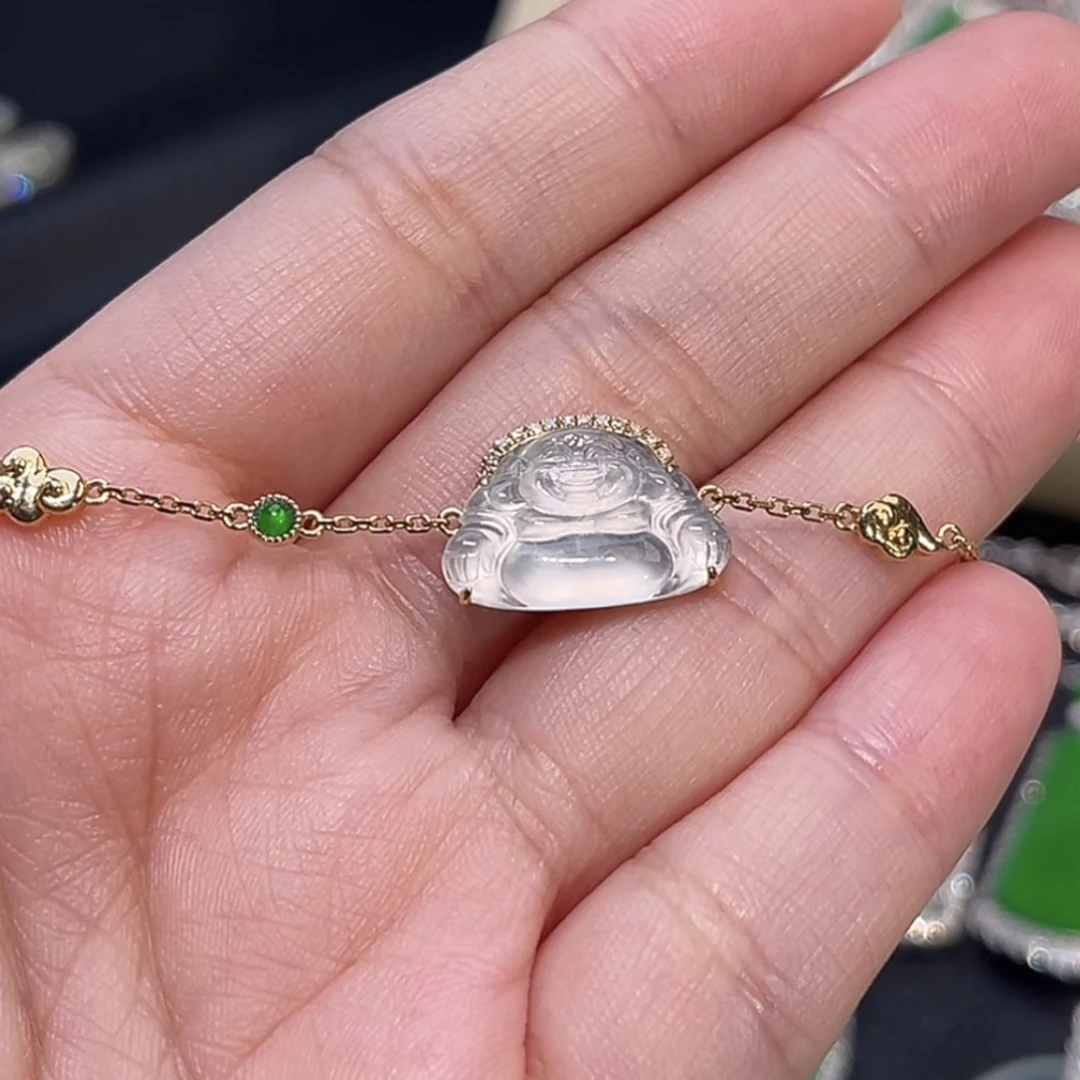 18k金镶嵌翡翠佛公手链简约精致