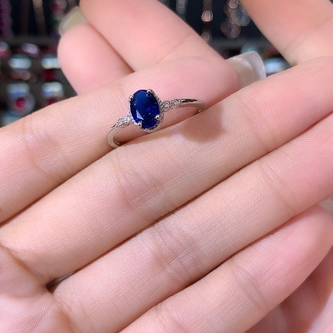 戒指蓝宝石银S925镶嵌白57