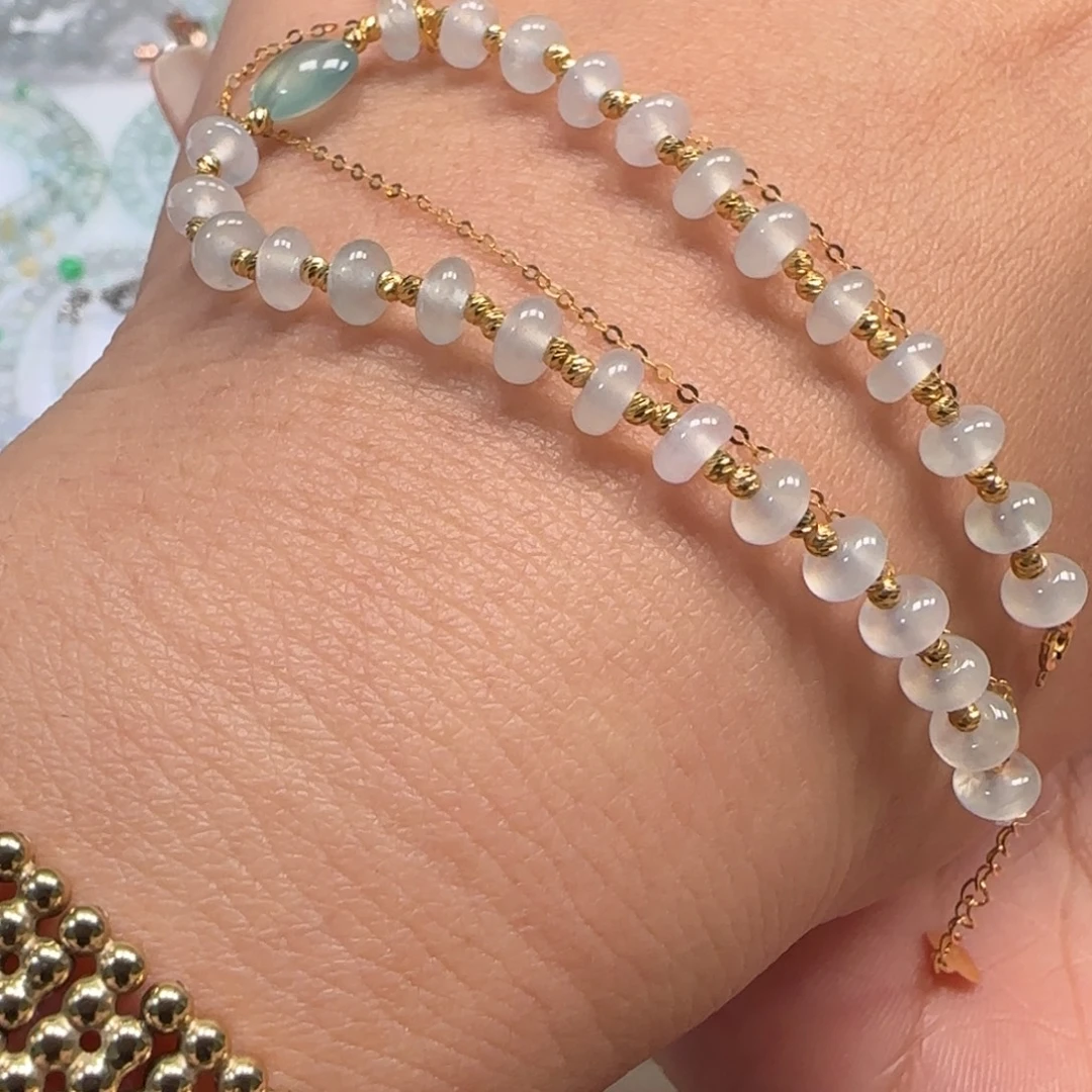 翡翠18K金镶嵌手链卡4.9