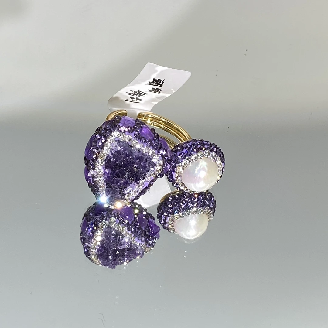 铜合金合成锆石戒指 TTSD 紫色时尚潮流百搭款戒指 8067